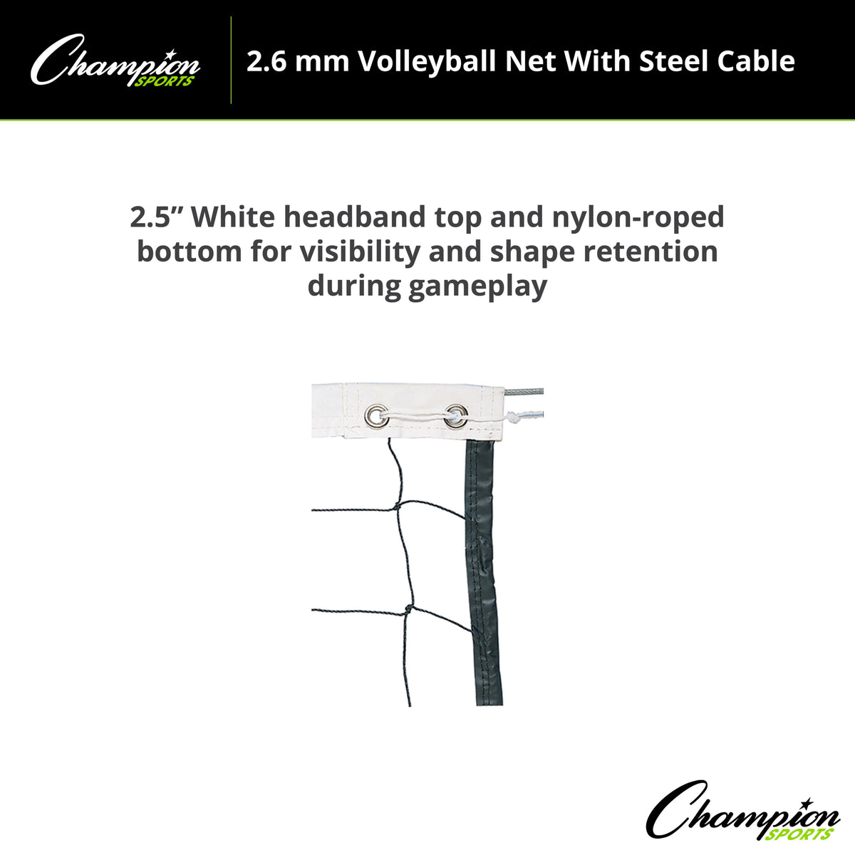 Champion Sports 2.6 mm Volleyball Net with Steel Cable