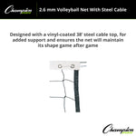 Champion Sports 2.6 mm Volleyball Net with Steel Cable