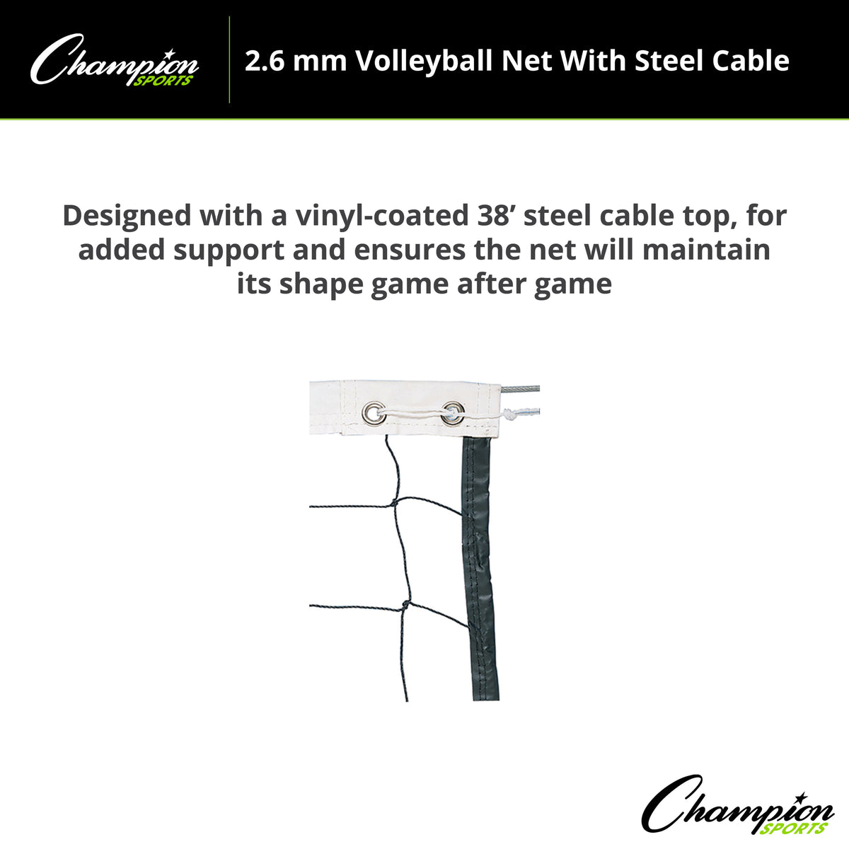 Champion Sports 2.6 mm Volleyball Net with Steel Cable