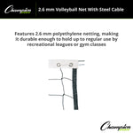 Champion Sports 2.6 mm Volleyball Net with Steel Cable