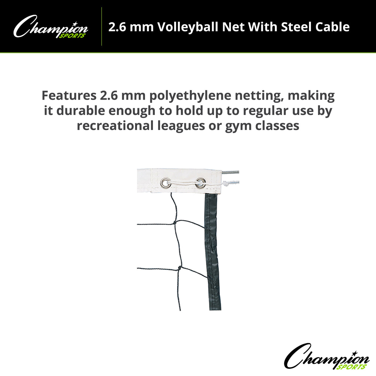 Champion Sports 2.6 mm Volleyball Net with Steel Cable