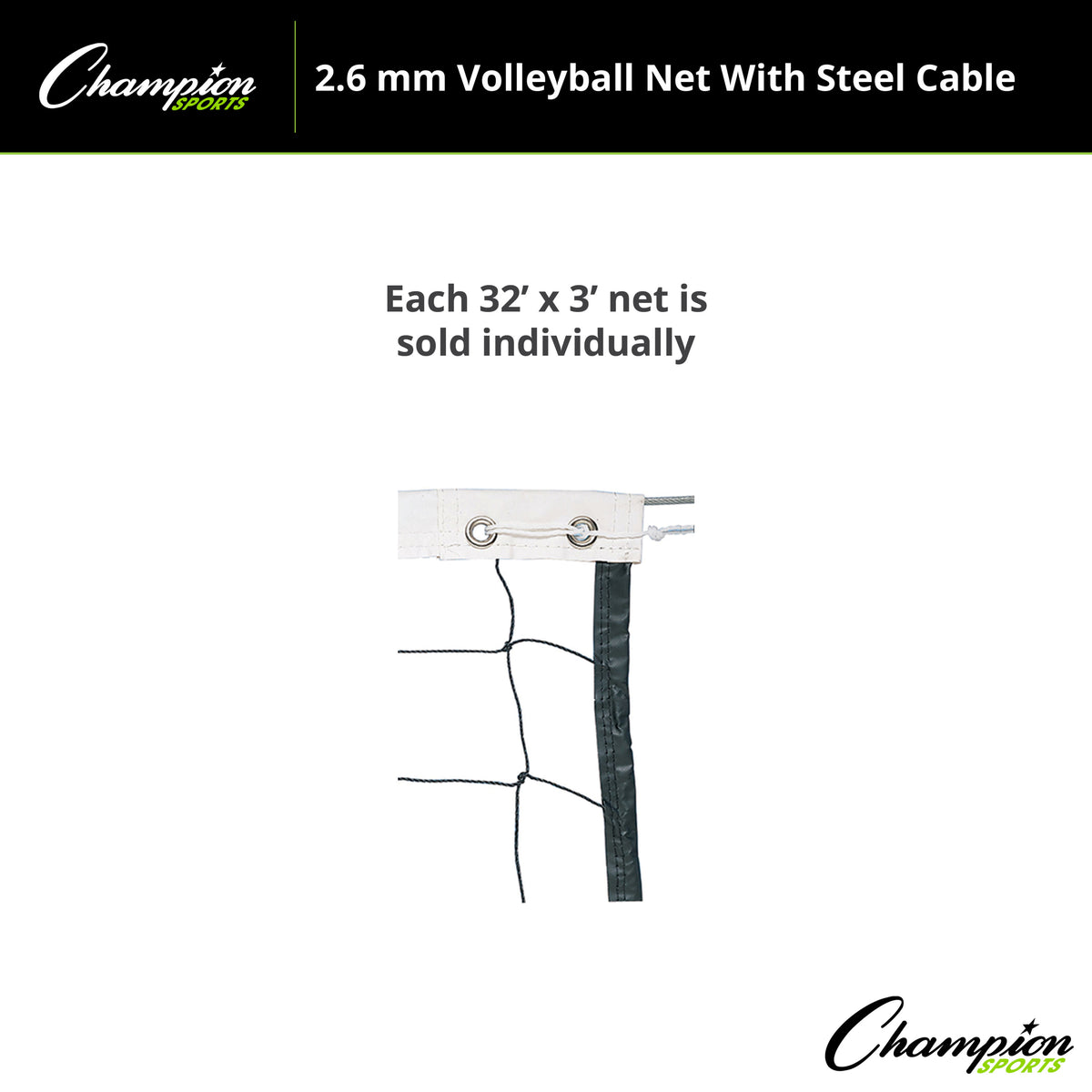 Champion Sports 2.6 mm Volleyball Net with Steel Cable