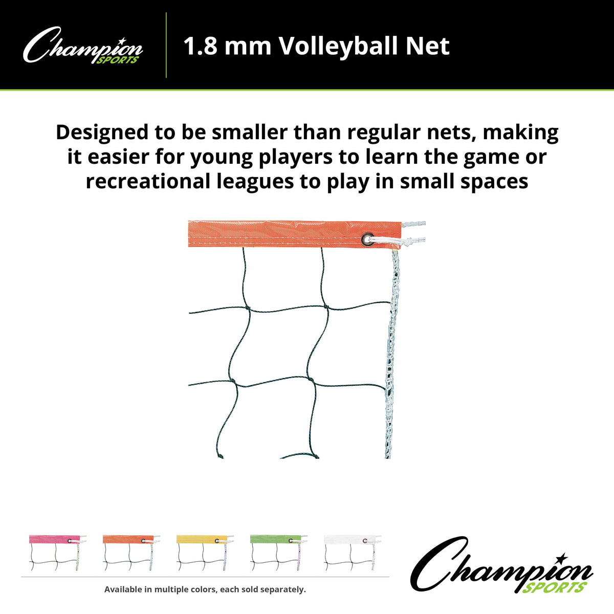 Champion Sports 2.0 mm Volleyball Net with Color Headband