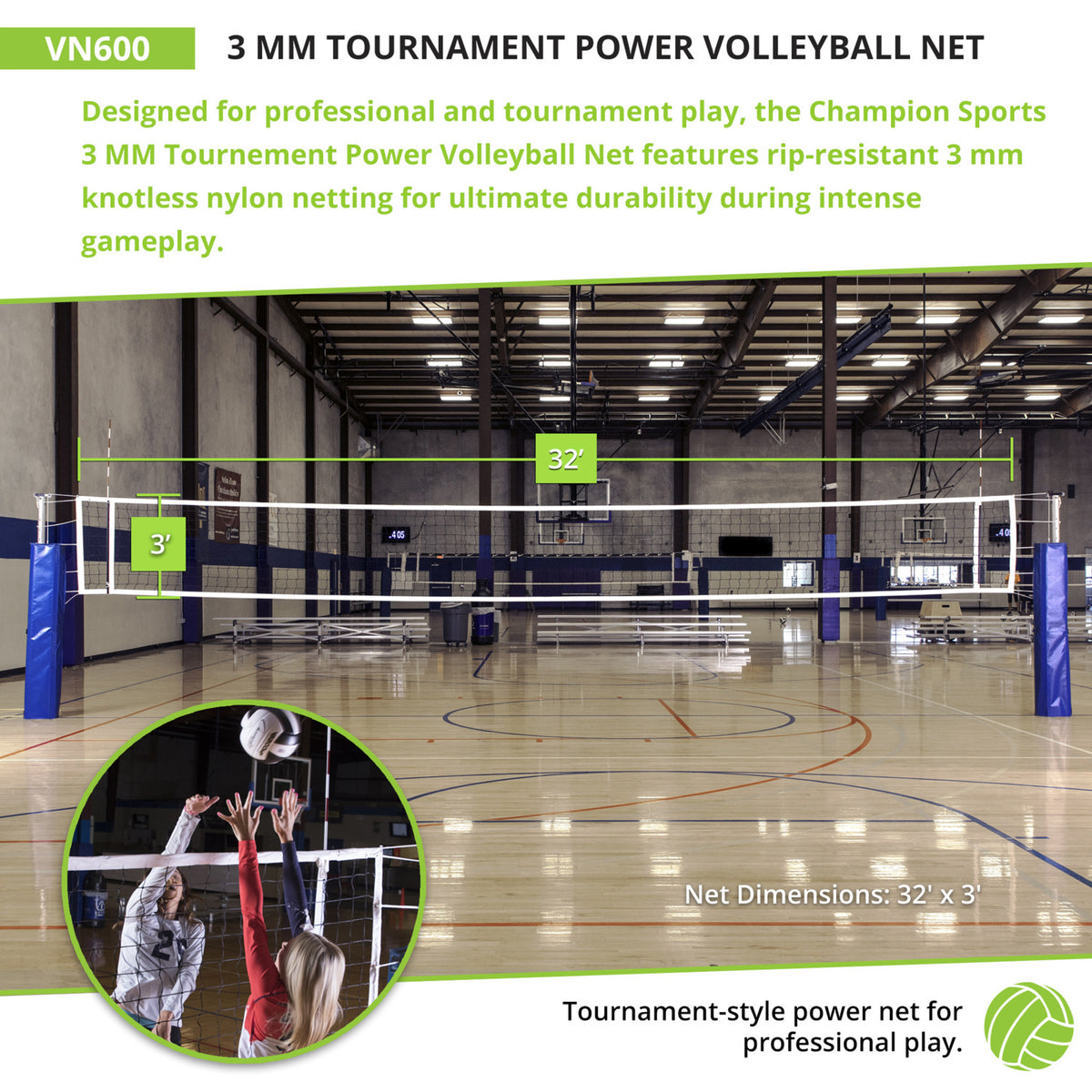 Champion Sports 3 mm Tournament Volleyball Net