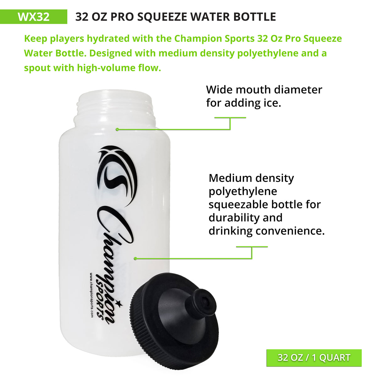 Champion Sports Pro Squeeze Water Bottle