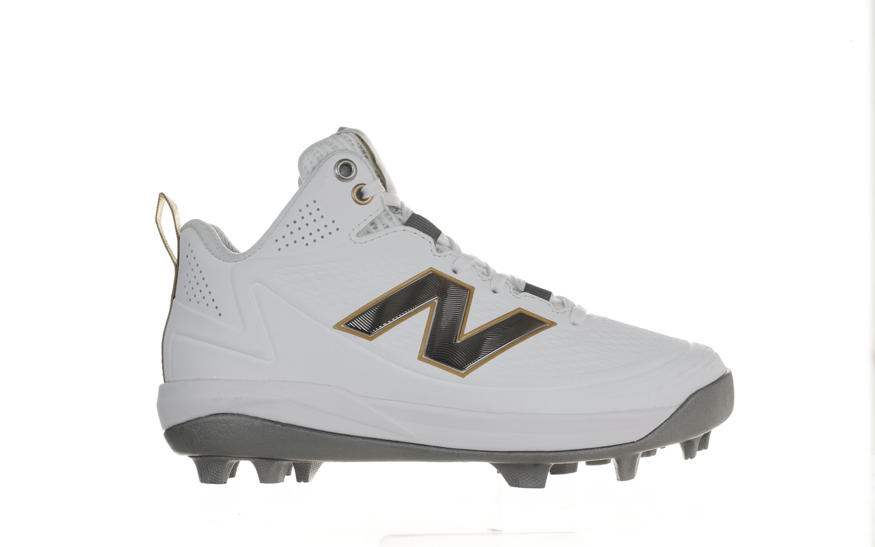 New Balance Youth Ohtani v2 Mid Turf – White/Gold/Baseball Silver Grey