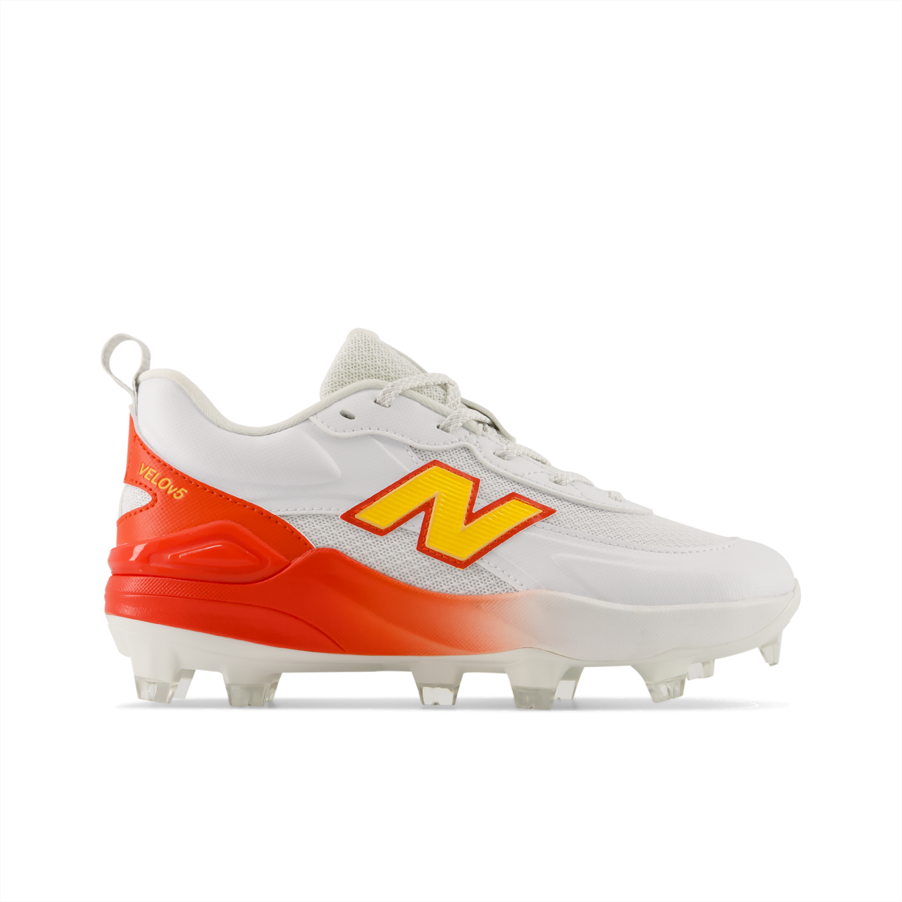 New Balance Velo v5 Youth – White/Satsuma Orange