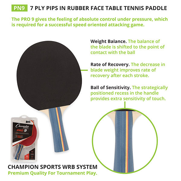 Champion Sports 7-Ply Pips-In Rubber Face Table Tennis Paddle 4-4-7