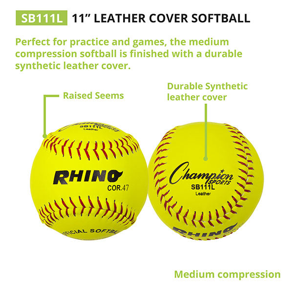 Champion Sports 11" Leather Cork Core Softball - Dozen
