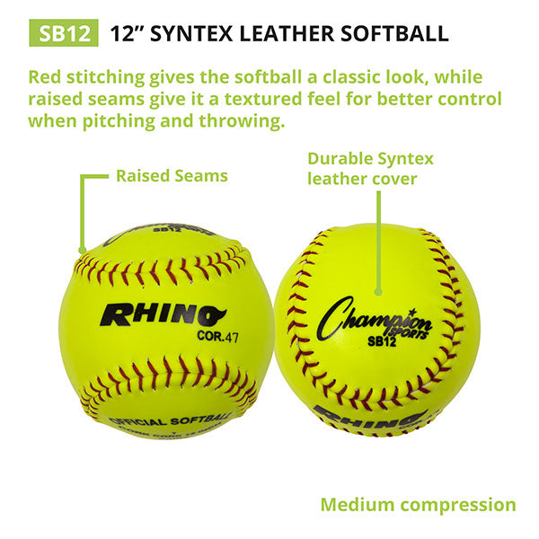 Champion Sports 12" Synthetic Leather Cork Core Softball - Dozen