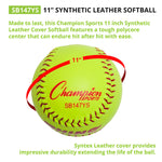 Champion Sports 11" Synthetic Leather Poly Core Softball - Dozen