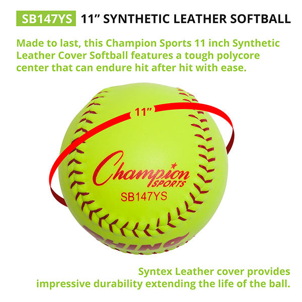 Champion Sports 11" Synthetic Leather Poly Core Softball - Dozen