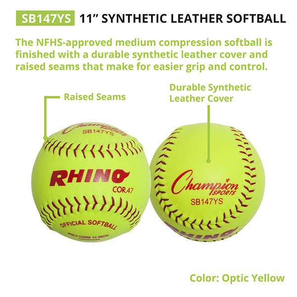 Champion Sports 11" Synthetic Leather Poly Core Softball - Dozen