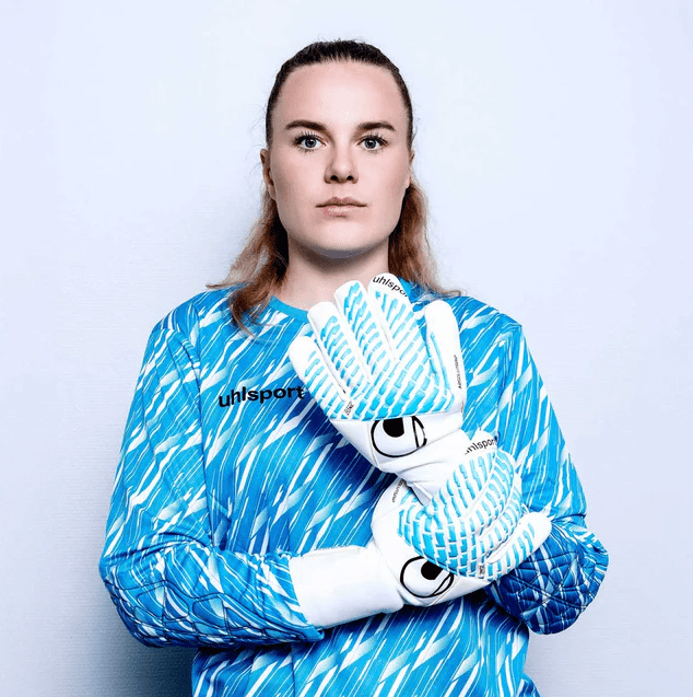 Goalkeeper showing gloves