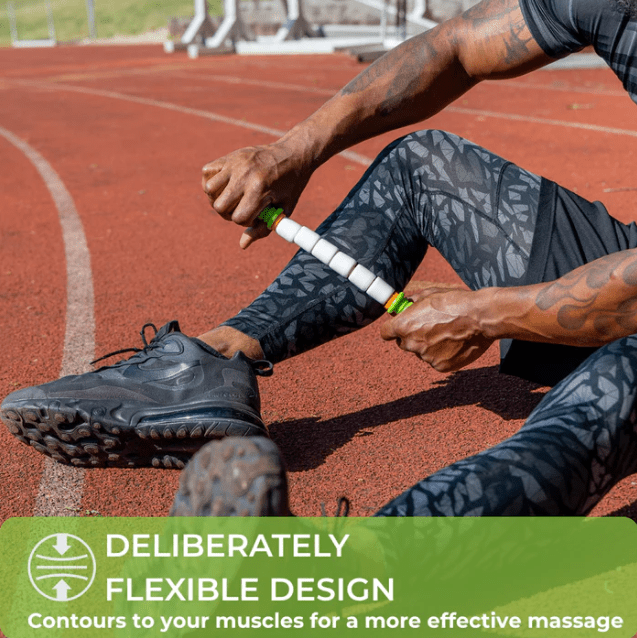 Athlete using massage roller