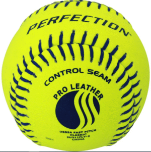 Yellow softball with branding details