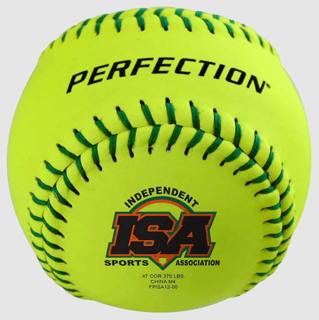Bright yellow softball with logo