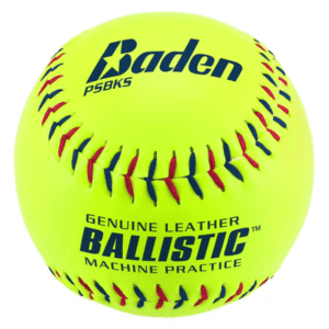 Bright yellow softball with branding