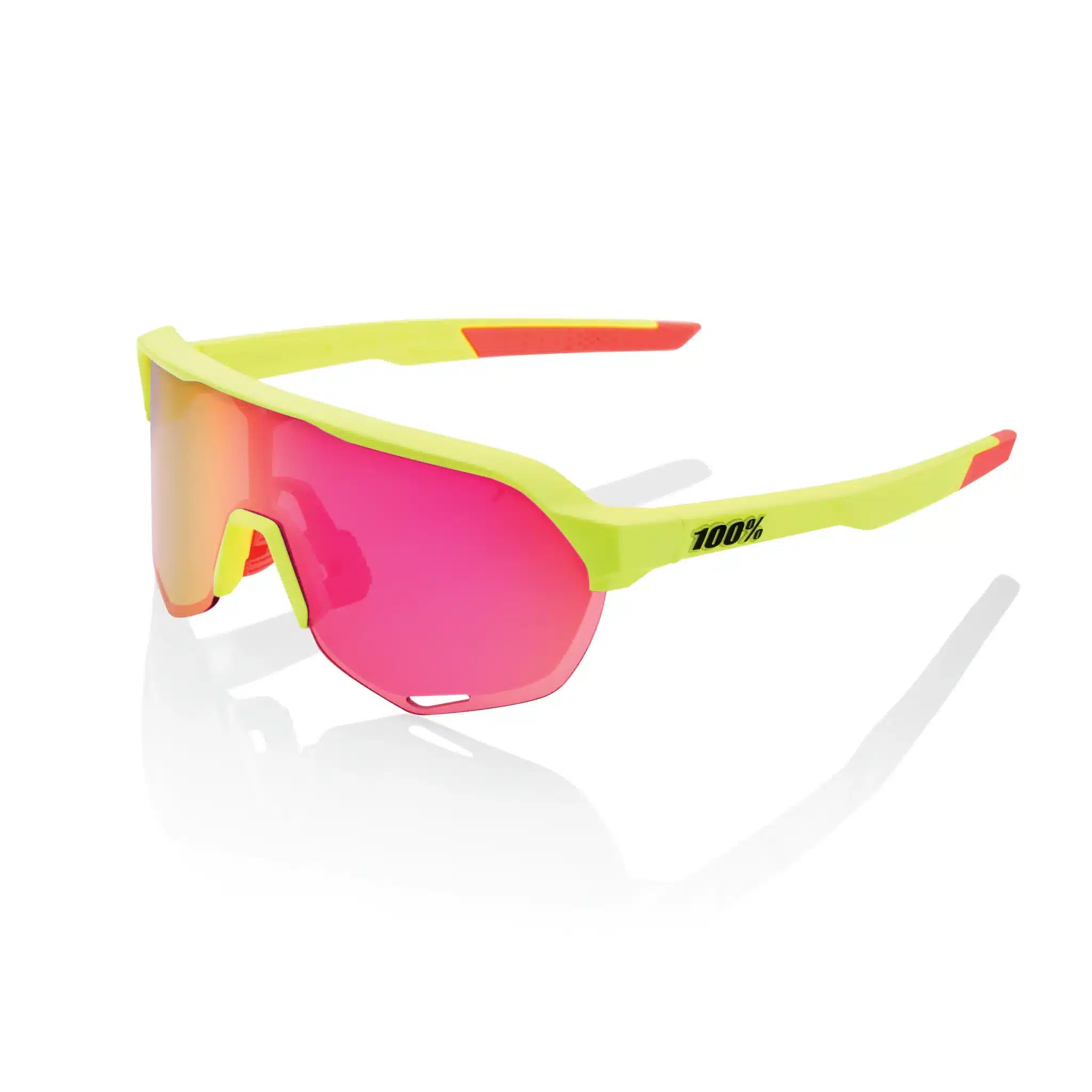 Stinger 100% S2 Sunglasses - Matte Washed Out Neon Yellow / Purple Multilayer Mirror Lens